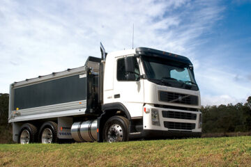 Volvo tipper truck, a heavy-duty vehicle designed for transporting and unloading bulk materials